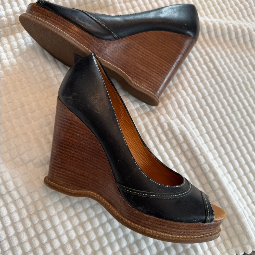 Michael Kors Peep Tor leather Black Wedge shoes - size 8